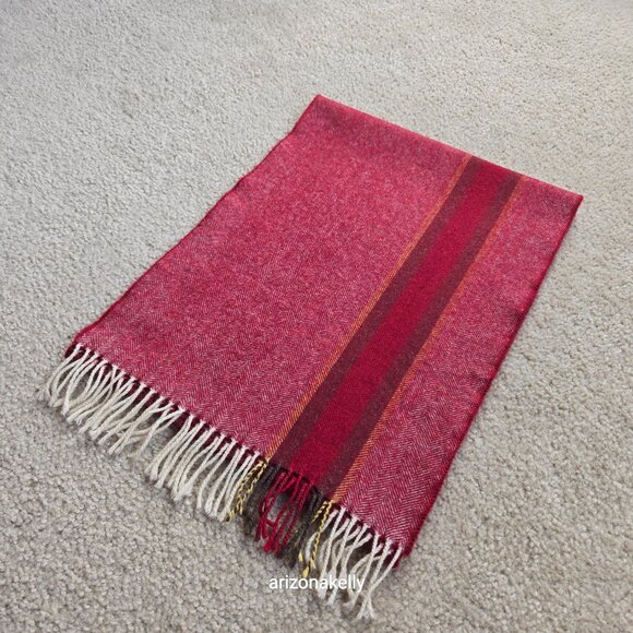 NWOT Wool Herringbone Burgundy Scarf with Big Stripe - Picture 12 of 13